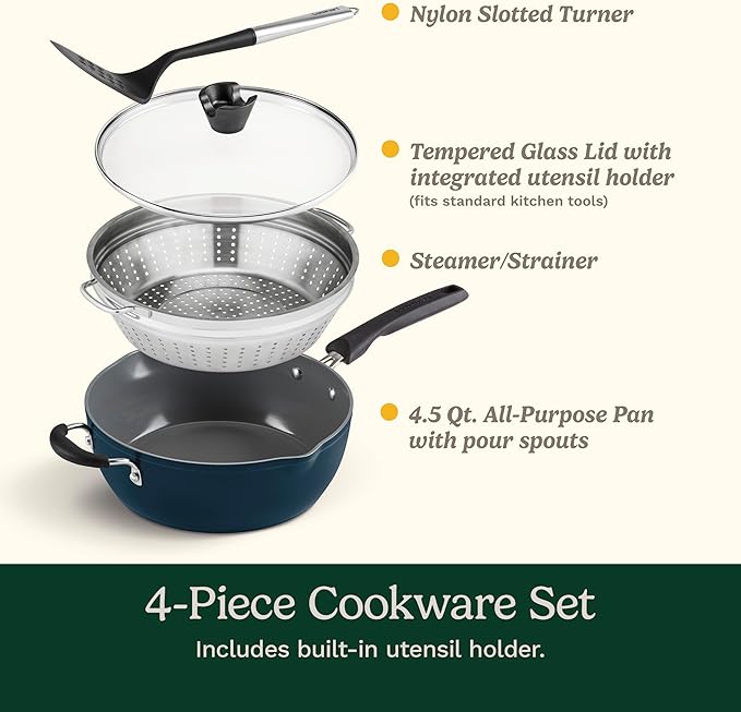 Cuisinart Preferred Pan 4-Pc Set - Crème de la Creme (4.5 Qt. Multi-Purpose Pan w/Cover, Steamer, Slotted Turner)