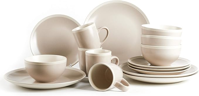 Rock Ridge Speckled Stoneware Dinnerware Set (16pc Set, Sands and Ivory)