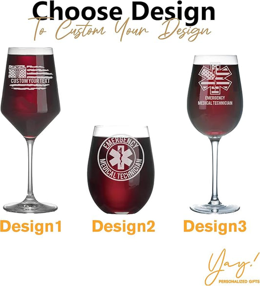 Personalized Star of Life Glass, Custom Wine Glass with Engraved Name & Text, Funny Gifts for Paramedics and EMTS, Christmas Birthday Gift for Emergency Nurse Friends Coworkers