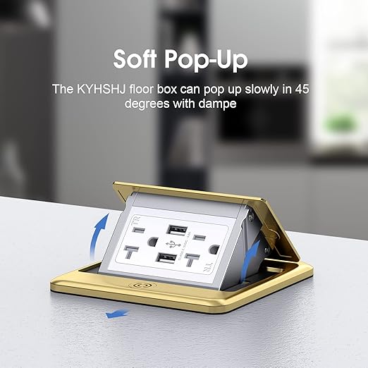 KYHSHJ Professional Pop-up Floor Power Outlet Box with USB 5V/4.8A Socket, 20 Amps Interference-Resistant Socket, Corrosion-Resistant Hardware, ETL Certified, Brass
