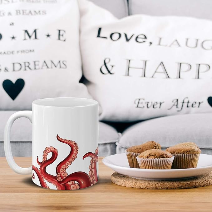 MUGBREW Kraken Octopus Tentacles Red Ceramic Coffee Mug Tea Cup Fun Novelty, 11 OZ