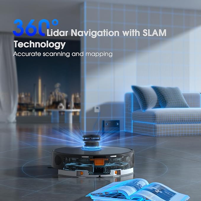 Robot Vacuum and Mop Combo, Robotic Vacuums Cleaner with LiDAR Navigation, Smart Mapping, Strong Suction, with WiFi/App/Alexa/Voice Control, Obstacle Avoidance, for Home, Wood/Hard Floors, Pet Hair