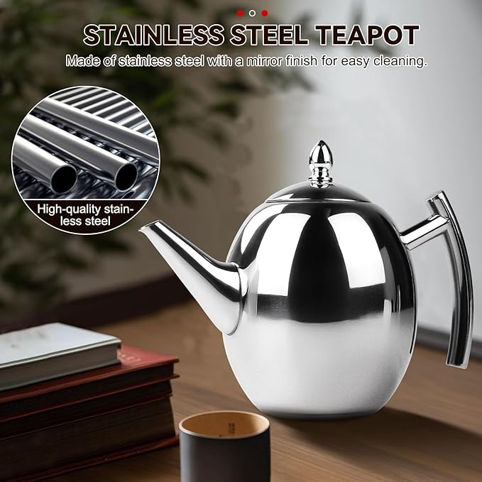 Jadeshay Tea Kettle, 1L Large Stainless Steel Teapot Coffee Pot with Removable Filter for Home, Hotel, Cafe, Bar, Restaurant