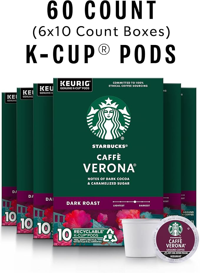 Starbucks K-Cup Coffee Pods, Dark Roast Hot or Iced Coffee, Caffè Verona, 60 Keurig Pods