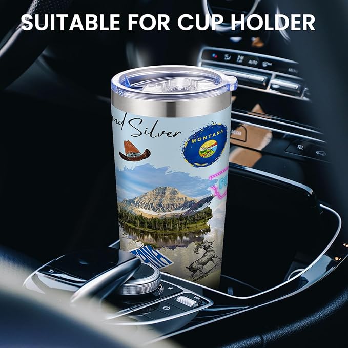 20oz Insulated Tumbler Montana State Coffee Mug, United States Map Travel Mug Landmark, Birthday Gifts Cute Custom Tumbler Cups with Lid and Straw Gifts for Mom
