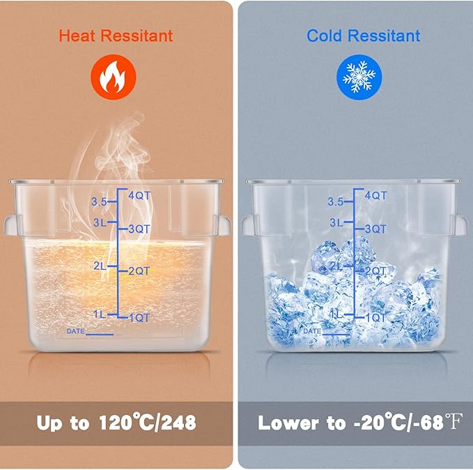 Maxcheck 4 Pcs 4qt Food Storage Container with Lids Bulk Clear Commercial Food Storage Bins with Scale Handle Space Saving Restaurant Tubs for Kitchen Prep Proof Dough Marinating Meat(White, Blue)