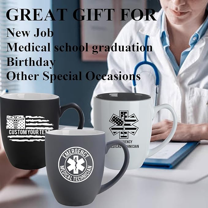 Personalized EMTs Star of Life Mugs, 16oz Custom Coffee Mug with Engraved Name & Text, Funny Gifts for Paramedics and EMTS, Christmas Birthday Gift for EMTs Emergency Nurse Friends Coworkers