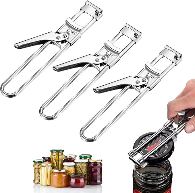 New Adjustable Stainless Steel Jar Opener, 2026 Upgrade Jar Opener for Weak Hands, 3 Pcs Multi-functional Lid Gripper Bottle Opener with Handle, Easy-Open Kitchen Tool for Seniors and Kids