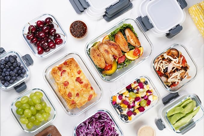 GENICOOK GC [10-Pack] Glass Meal Prep Containers with Lids, Food Storage Containers with Snap Locking Lids, Airtight Lunch Containers, Microwave, Oven, Freezer and Dishwasher