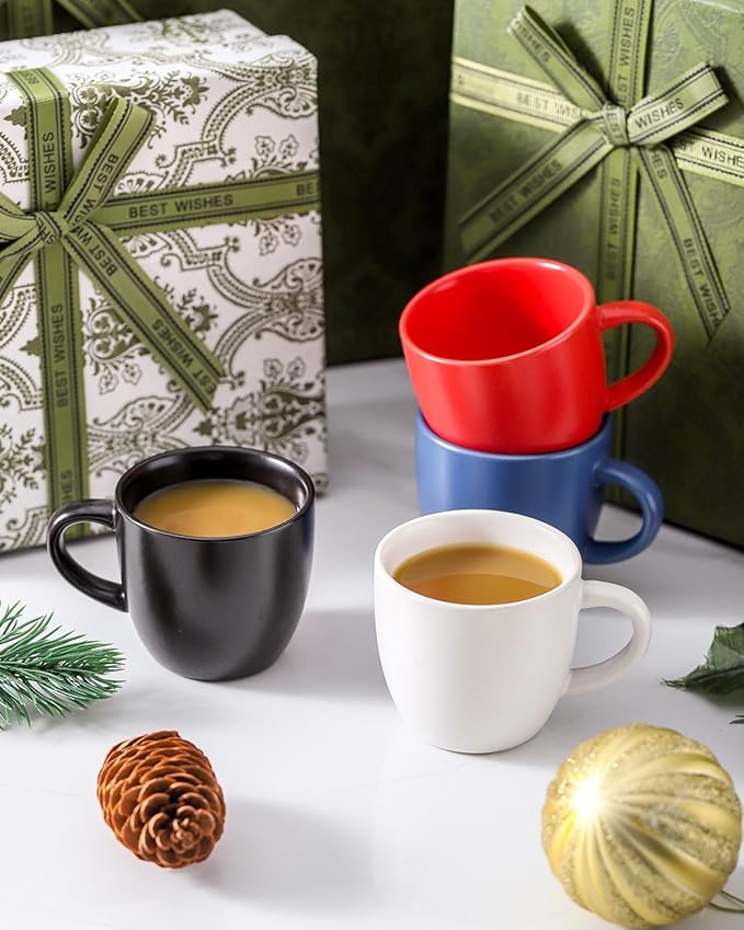 HASENSE Ceramic Espresso Cups, 5 Ounce Porcelain Demitasse Cups Set of 4, Coffee Cups Ideal for Latte, Americano, Cafe Mocha, Party Cafe Home and Kitchen, Microwave and Dishwasher safe, Colorful