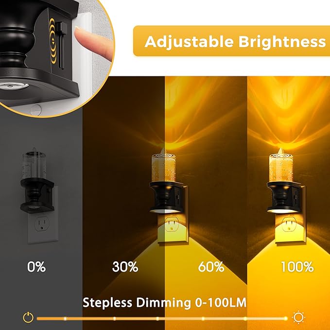 L LOHAS LED Flameless Candle Night Light, Amber Night Lights Plug into Wall, 0-100LM Dimmable Nightlight, LED Candle Night Light with Light Sensor, for Dinning Room, Living Room, Bathroom, Hallway