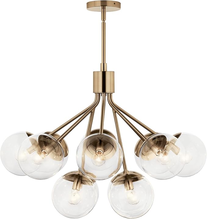 KICHLER Silvarious 12-Light Convertible Chandelier, Soft Modern Light with Clear Glass in Champagne Bronze, for Dining Room, Living Room, Bedroom or Foyer (22.25" x 30"), 52701CPZCLR