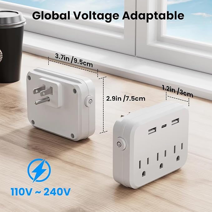Switch with Surge Protector Mini Portable Power Strip 6-in-1 Multifunctional 3 Power Strip 2 USB Ports 1 Type-C Christmas Daily Use Item Pack of 1 White