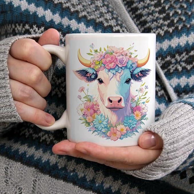 Coffee Mugs Ceramic Latte Mug with Handle Highland Cow Pattern 11 OZ for Men Women for Latte Cappuccino Cocoa Milk Dishwasher & Microwave Safe