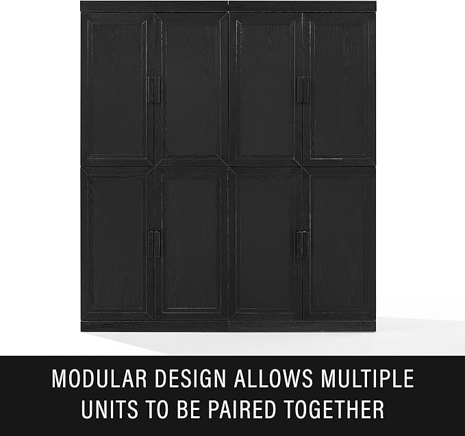 Crosley Furniture Essen Kitchen Pantry Storage Cabinet with Doors and Shelves, Entryway, Bathroom, Black