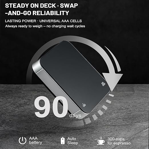 KitchenTour CaféMetric Coffee Scale with timer 0.1g/2000g - Precision Scale for Espresso & Pour over - Water flow Speed Mode and Coffee powder-to-liquid ratio Mode - Rechargeable, LED Display - Silver