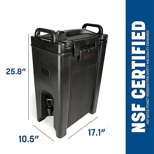 Carlisle FoodService Products 5-Gallon Insulated Beverage Dispenser, Cateraide, Food-Grade with Handles, Rugged PE Shell with PU Insulation for Coffee, Tea and Hot or Cold Drinks, Black - Made in USA