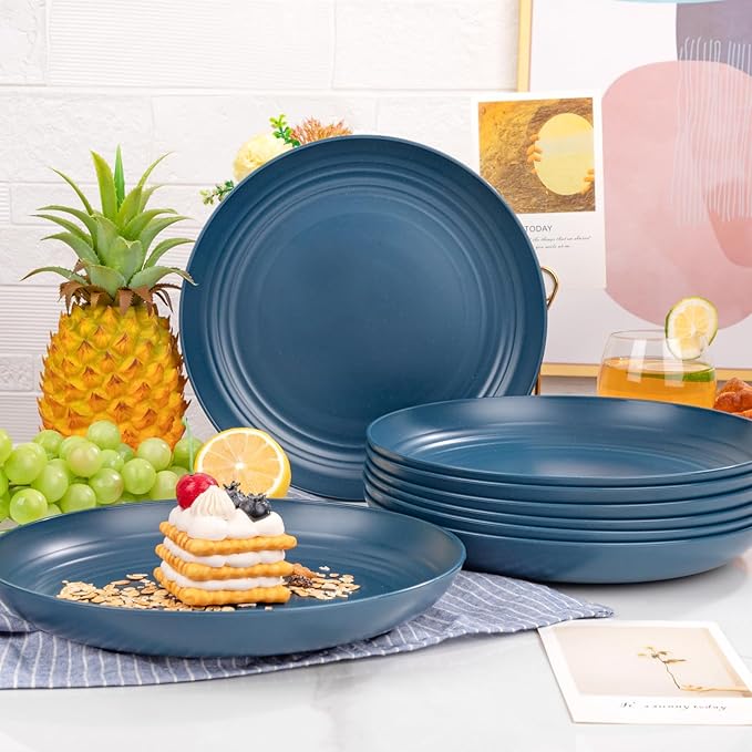 Supernal Dark Blue Wheat Straw Plates - 16pcs Dinner Set, Reusable, Unbreakable, Dishwasher & Microwave Safe for Camping, Picnic