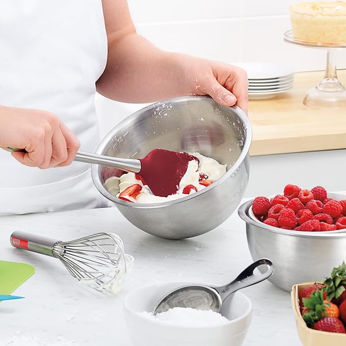 Tovolo Silicone Cooking Utensil Set of 6 Cayenne Red Ladle Slotted Turner Tongs Flex Core Spatula Scraper Mixing Spoon and Potato Masher, Dishwasher Safe Non Toxic BPA Free Silicone Kitchen Utensils