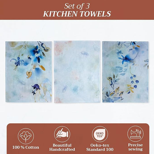 Maison d' Hermine Kitchen Towels Set of 2 100% Cotton 27.50" x 20" Reusable Cloth Tea Dish Towels Absorbent with Hanging Loop for Kitchen, Dining, Cocktail Parties Spring/Summer (Lazy Summer Days)