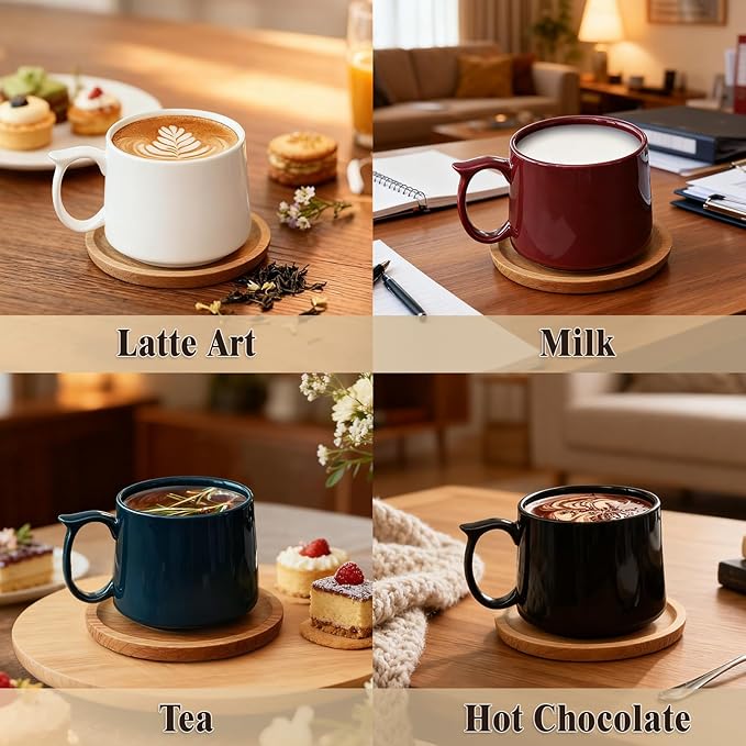 Coffee Mugs Gift Set of 4, Large 19 oz Stackable Ceramic Coffee Mug, Coffee Cups with Large Handle for Latte, Cappuccino, Milk, Dishwasher & Microwave Safe, Ideal Gift for Men, Women - White