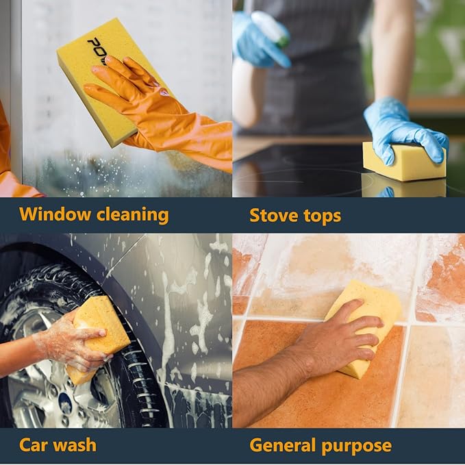 POWERTEC Large Square Grout Sponge – Professional Tile Grout Removal Cleaning Sponge – Heavy-Duty Absorbent Sponges, Multi-Purpose Cleaning Tool for Floors, Kitchen, and Bathroom – 8PK (72106-P2)