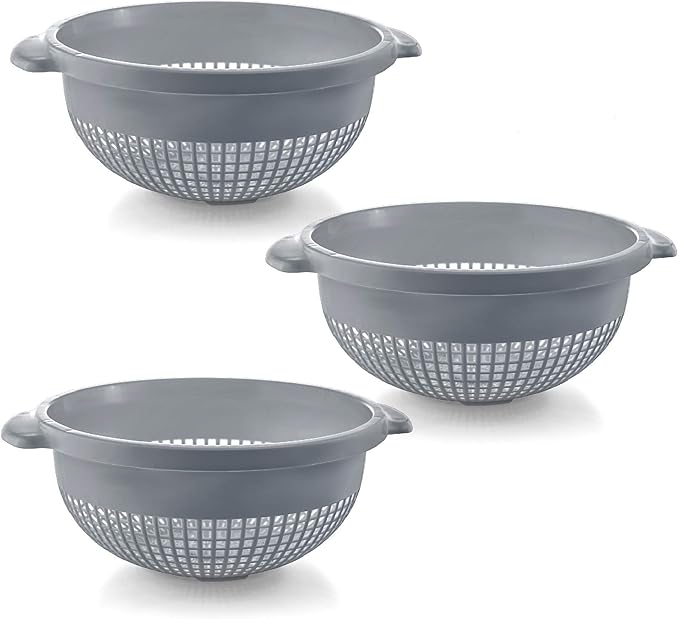 YBM HOME Deep Plastic Strainer Colander with Handle – Made of Food Safe BPA-Free Plastic - Durable and Dishwasher Safe - Use for Pasta, Noodles, Spaghetti, Vegetables and More (3, Gray)