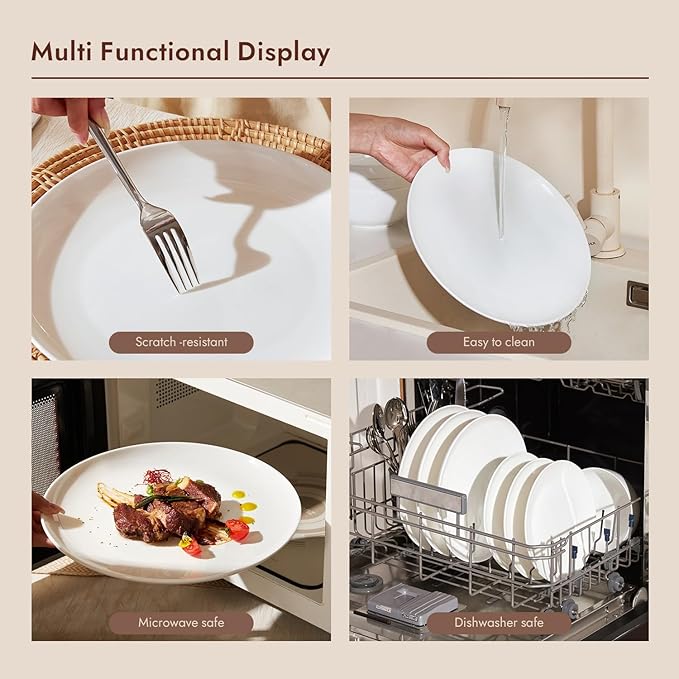 KINGSTONE Bone China Dinnerware Sets, 12-Piece Dinnerware Set for 4, Lightweight Durable, Dishwasher Safe, Tableware for Daily Use with Elegant Design, White