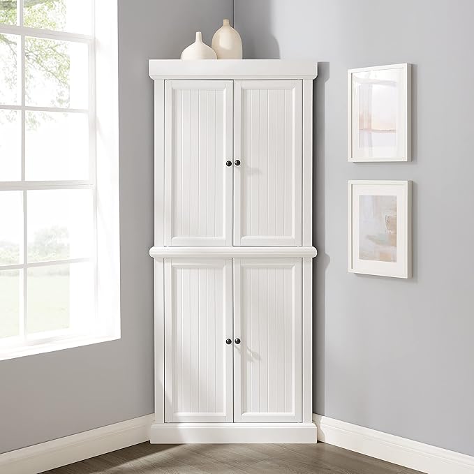 Crosley Furniture Shoreline Tall Pantry Storage Cabinet with Shelves, Kitchen, Dining, or Laundry Room, White