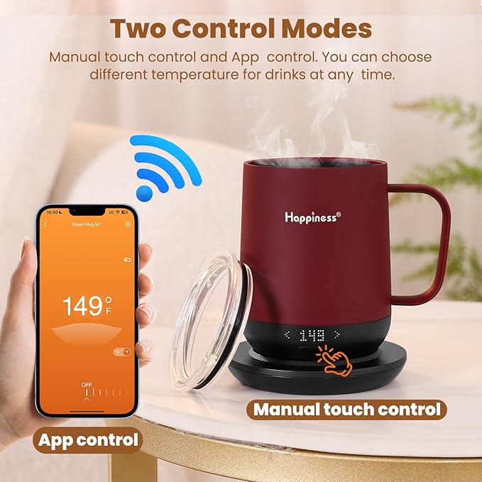 Happiness Smart Heated Coffee Mug,12oz Rechargeable Electric Self Heating Temperature Control Coffee Cup