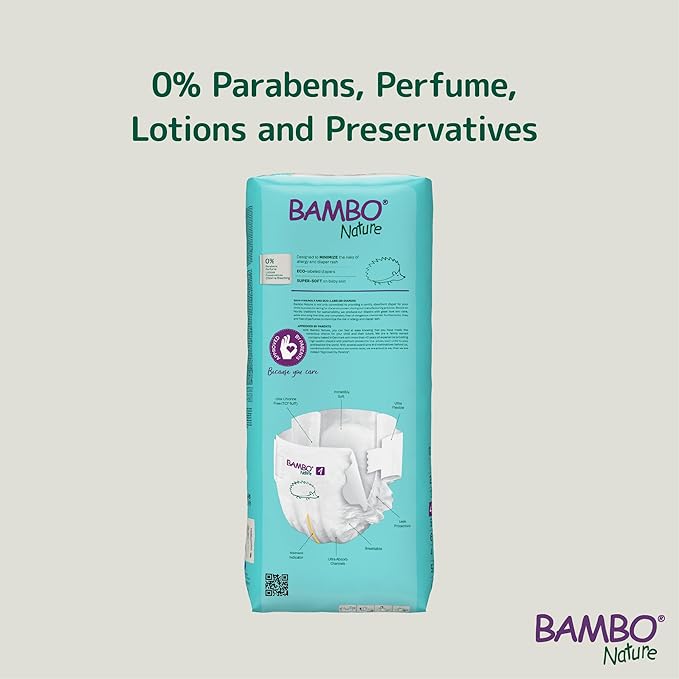 Bambo Nature Hypoallergenic Baby Diapers, Eco-Labeled Diapers, Enhanced Leakage Protection, Totally Chlorine-Free, Skin Friendly, and Super Absorbent - Size 4 (144 Count)