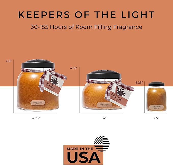A Cheerful Giver - Honey Pear Cider Baby Scented Glass Jar Candle (6oz) with Lid & True to Life Fragrance Made in USA