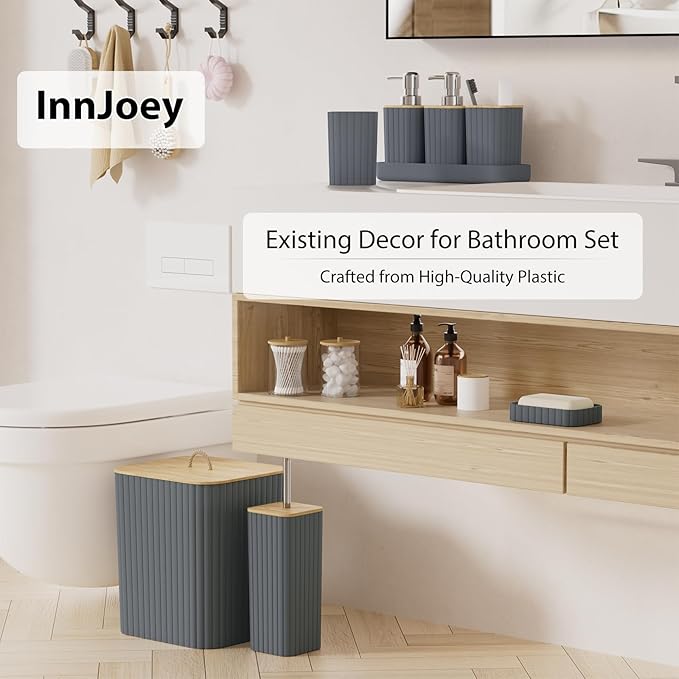 Bathroom Accessories Set - 10PC Bathroom Set, Grey Bathroom Set, Bathroom Accessories Set, Toilet Brush, Bathroom Trash Can & Soap Dispenser