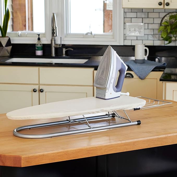 Household Essentials Tabletop Ironing Board, Compact Ironing Board with Iron Rest, Includes Door Hang, Perfect for Dorms and Small Spaces, 12 x 30", Silver