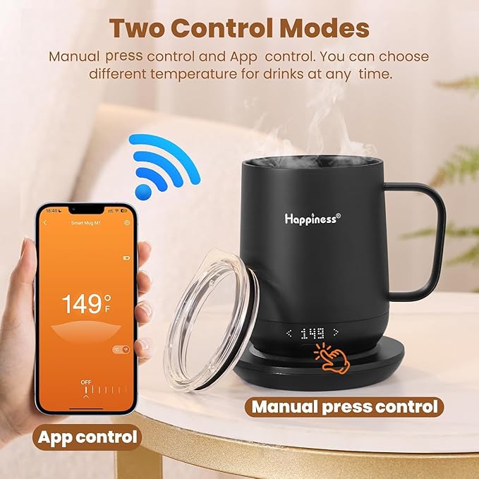 Happiness Smart Heated Coffee Mug,12oz Rechargeable Electric Self Heating Temperature Control Coffee Cup