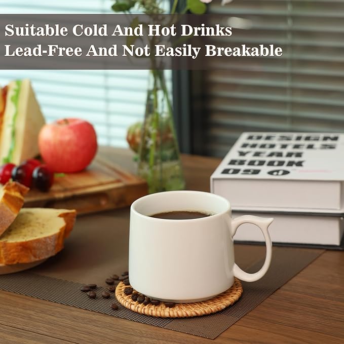 Coffee Mugs Gift Set of 4, Large 19 oz Stackable Ceramic Coffee Mug, Coffee Cups with Large Handle for Latte, Cappuccino, Milk, Dishwasher & Microwave Safe, Ideal Gift for Men, Women - White