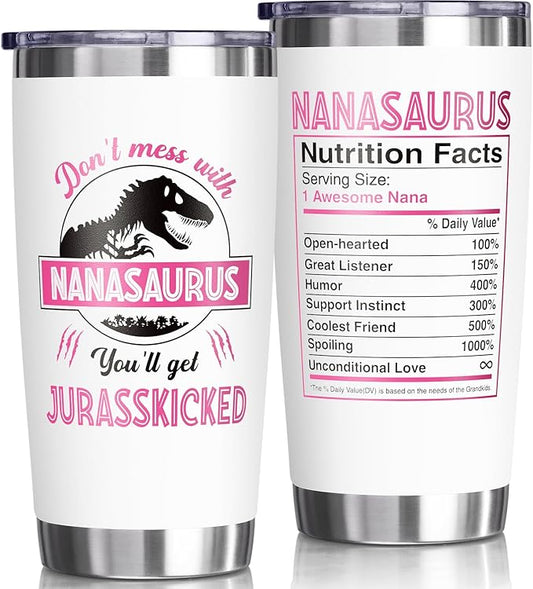 Best Nana Gifts Christmas Gifts from Granddaughter, Grandson, Grandkids, Grandchildren, 20 OZ Tumbler Unique Nanasaurus Birthday Gift for Grandma Grandmother Gigi New Nana Grandparents Insulated Cup