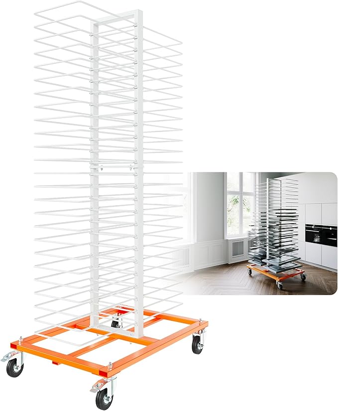 HECASA 50 Shelf Cabinet Drying Rack with Caster, Mobile Rack Stand with 25 LBS per Shelf Capacity, for Cabinet & Full-Size Doors, Art Studios – Space-Saving Vertical Design Powder Coated