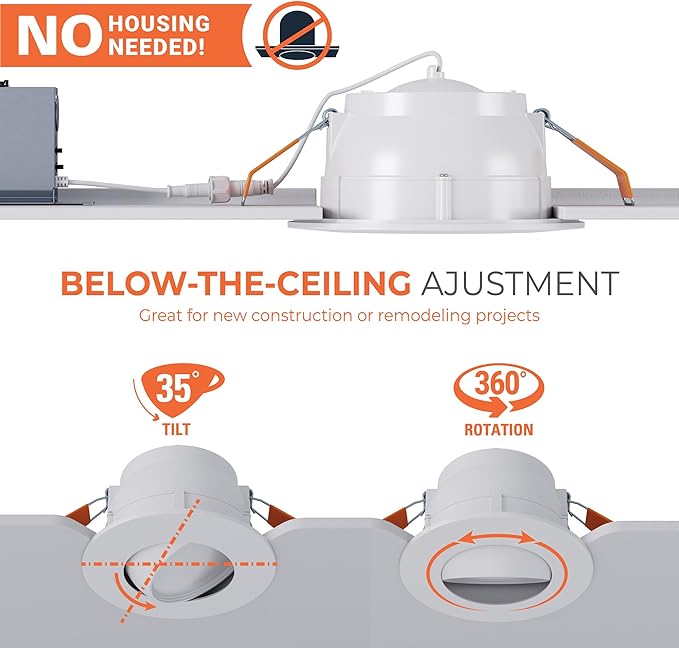 HALO RA 6-Inch Canless LED Recessed Downlight with Adjustable Gimbal, Selectable Lumens and Color Temperatures, Dim-to-Warm - RA6LS9FSD2W1EWHDM