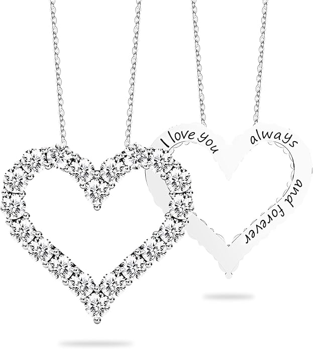Heart Pendant Necklace for Her Moissanite Lab-Created Gem Jewelry for Women I Love You S925 Sterling Silver Gifts to Wife Girlfriend Mom Daughter Anniversary Birthday Christmas Valentines Day