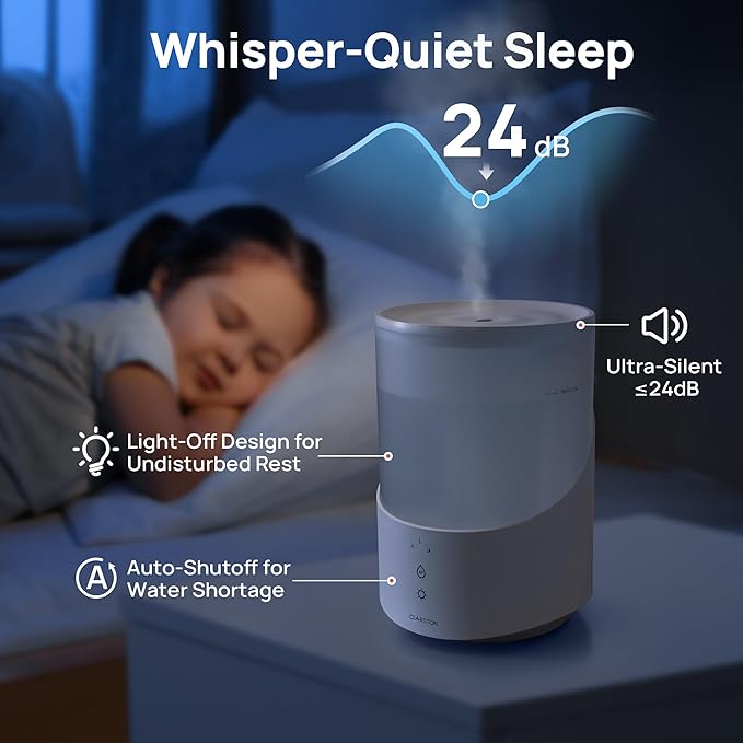 Humidifiers for Bedroom, 2.5L Cool Mist Humidifier with Essential Oils Diffuser and Nightlight, Top Fill Humidifiers for Home Large Room, Timer, Auto Shut-off, 25H Runtime