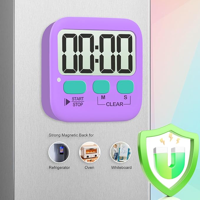 Antonki 2 Pack Digital Timer for Kids, Magnetic Countdown Kitchen Timers for Cooking, Egg, Classroom, Teacher, Exercise, Study, Oven - Battery Included
