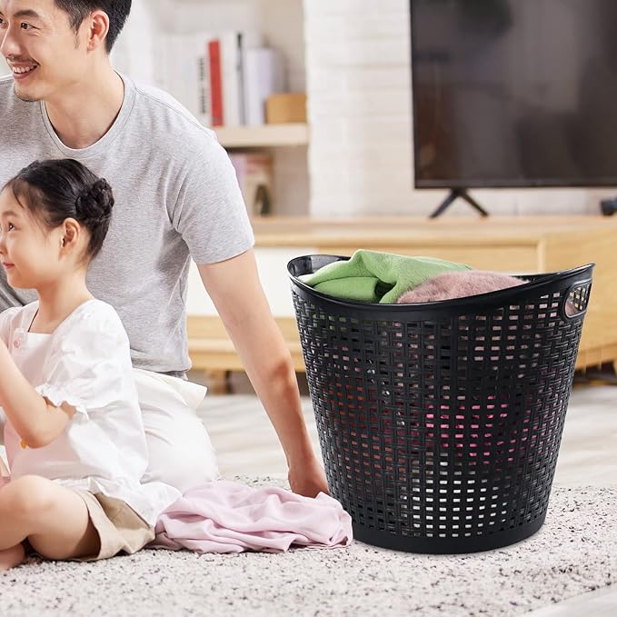 6-Pack Plastic Storage Basket, Laundry Hamper Storage Basket, Black