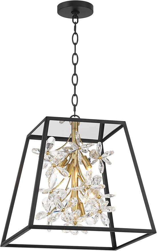 Possini Euro Design Carrine 15 3/4" Modern Pendant Chandelier Ceiling Light Fixture Dining Room Over Table Kitchen Island Foyer Hanging Unique 5-Light LED Dimmable Black Gold Finish Crystal Small