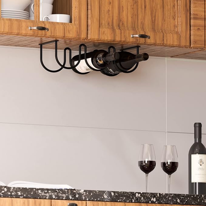 Wallniture Dijon Wine Rack Wall Mounted & Under Cabinet Wine Storage Bottle Racks Kitchen Organization and Storage, Steel Black