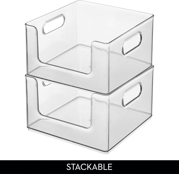 iDesign Stackable Clear Plastic Open Front Storage Bin, Easy Access Organizer for Pantry or Cabinet