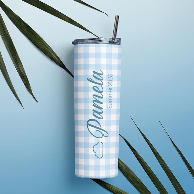 Personalized 20 Oz Skinny Tumbler - Customizable with Name & Icon, BPA-Free Stainless Steel, 6 Color Styles, Includes Straw - Custom Gifts for Summer
