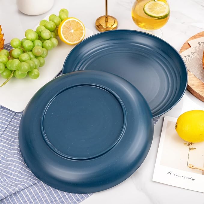 Supernal Dark Blue Wheat Straw Plates - 16pcs Dinner Set, Reusable, Unbreakable, Dishwasher & Microwave Safe for Camping, Picnic