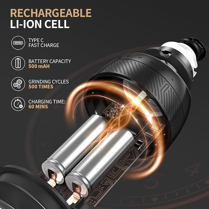 Gravity Electric Salt and Pepper Grinder Set, Automatic Salt and Pepper Mill Sets with LED Light, Type C Charging, Adjustable Coarseness, Large Capacity(1 Pack/White)