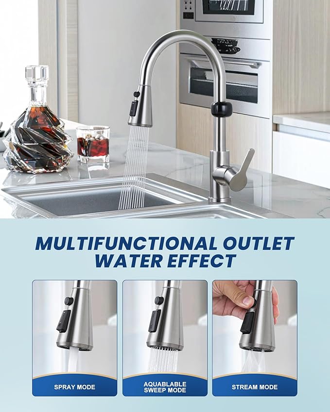 Touchless Kitchen Faucet Motion Sensor - Activated Smart Hands Free Kitchen Faucets with Pull Down Sprayer Single Handle Kitchen Sink Faucet,Brushed Nickel